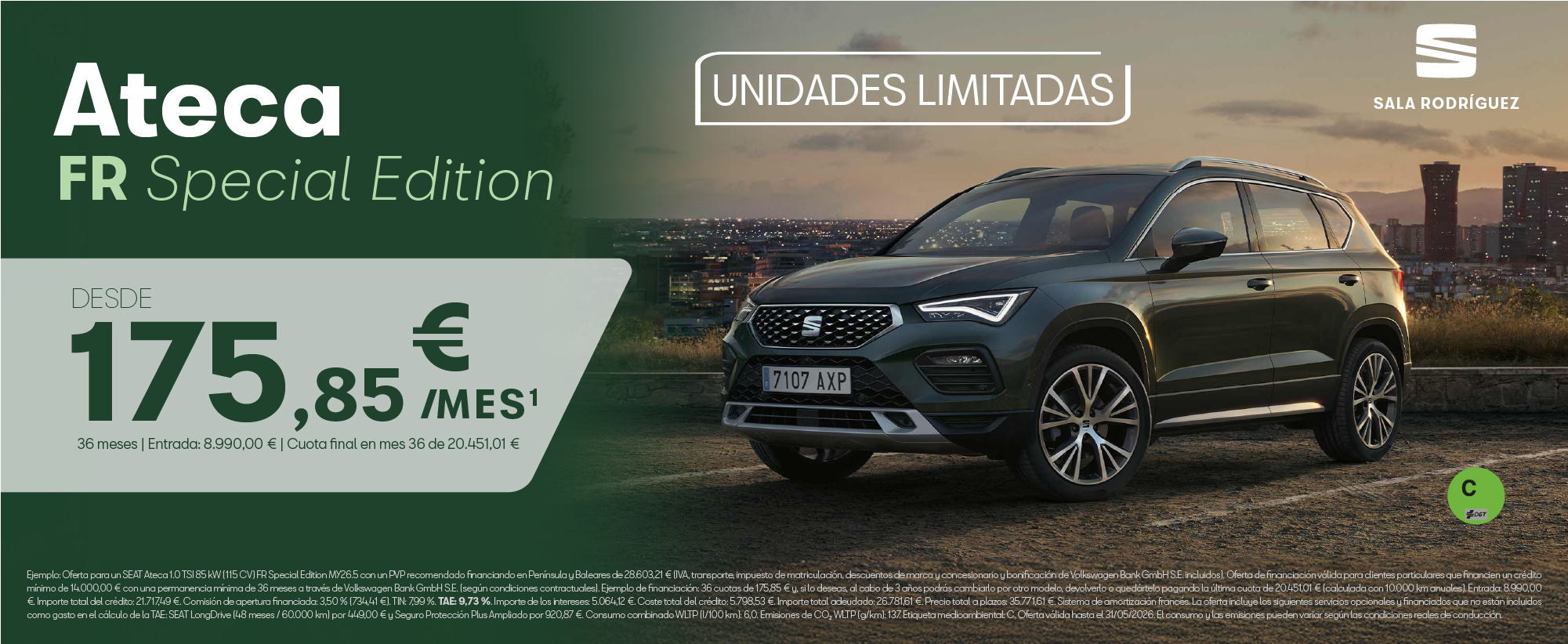 ¡UNIDADES LIMITADAS! SEAT Ateca FR desde 175,85€/mes*